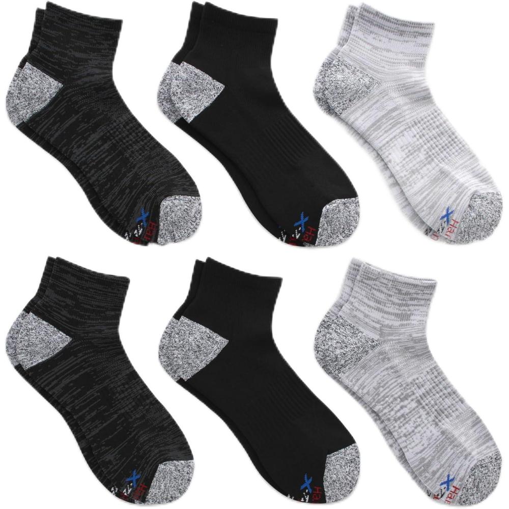 imageHanes mens Moves Performance Socks Moisturewicking Ankle amp Lowcut Socks Breathable Mesh Panels 6packBlack AssortmentBlack