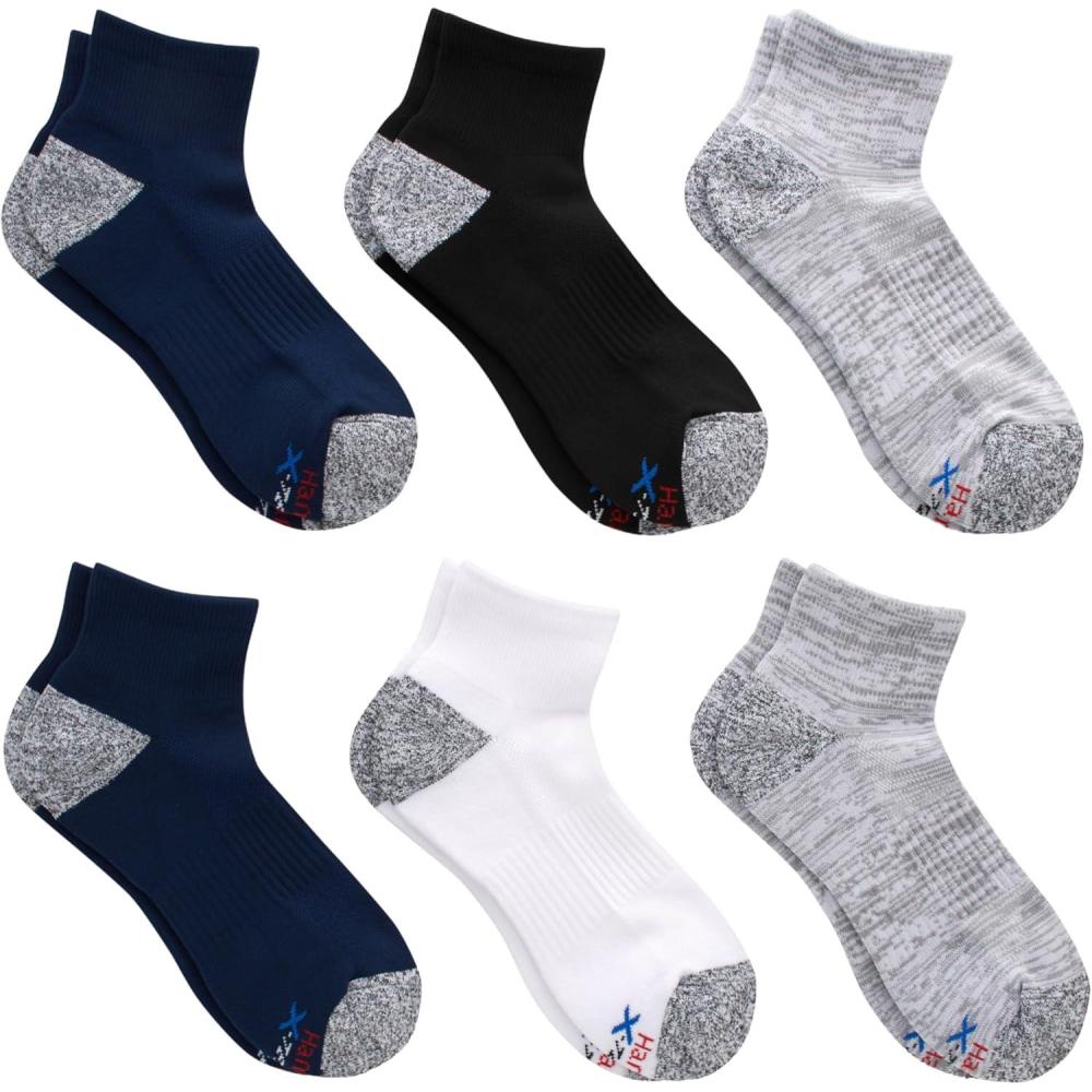 imageHanes mens Moves Performance Socks Moisturewicking Ankle amp Lowcut Socks Breathable Mesh Panels 6packBlackWhiteGrey