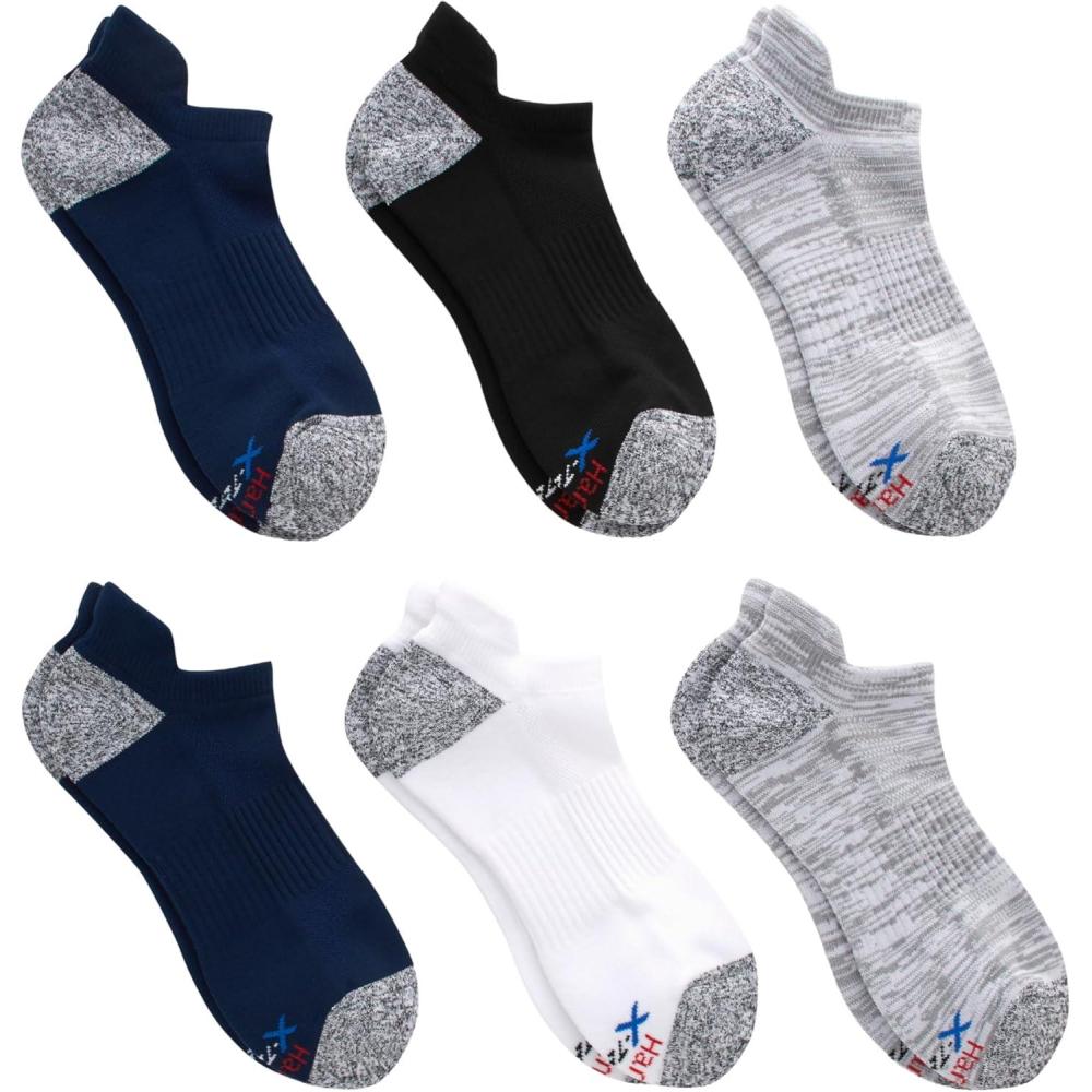 imageHanes mens Moves Performance Socks Moisturewicking Ankle amp Lowcut Socks Breathable Mesh Panels 6packNavyBlackWhiteGrey