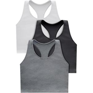 Hanes Light Workout, 3-Pack, Stretch-Cotton Cropped Yoga Tank Tops for Women with Built-in Bra(Black/White/Concrete Heather)
