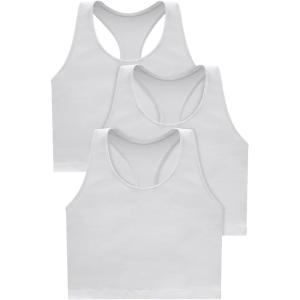 Hanes Light Workout, 3-Pack, Stretch-Cotton Cropped Yoga Tank Tops for Women with Built-in Bra(White/White/White)