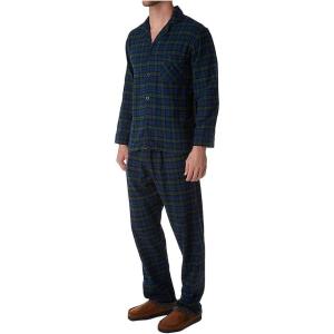 Hanes Men’s 100% Cotton Flannel Plaid Pajama Top and Pant Set, Long Sleeve Button Down(Black Plaid)