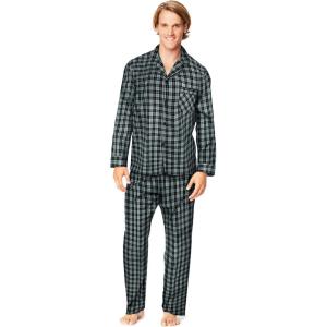 Hanes Men’s 100% Cotton Flannel Plaid Pajama Top and Pant Set, Long Sleeve Button Down(Gray/Black)