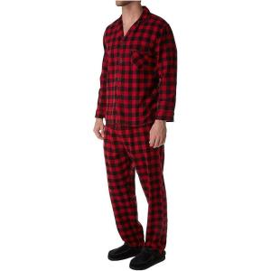 Hanes Men’s 100% Cotton Flannel Plaid Pajama Top and Pant Set, Long Sleeve Button Down(Red Plaid)