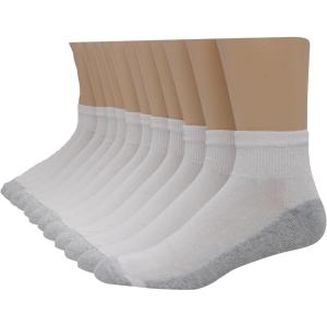 Hanes Men’s Double Tough Socks, Crew and Ankle Moisturing Wicking Socks, Black & White, Multi-Packs(White – 12 Pair)
