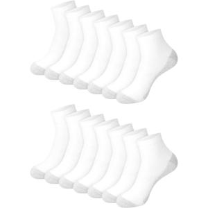 Hanes Men’s Double Tough Socks, Crew and Ankle Moisturing Wicking Socks, Black & White, Multi-Packs(White – 14 Pair)