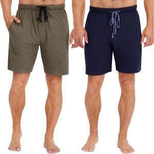 Hanes Men’s Sleep Shorts 2 Pack – Cotton, 7.5″ Inseam, Athletic, Pajamas, Soft Loungewear, Pantalones Cortos(Dark Green/Dark Blue)