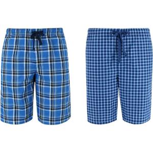 Hanes Men’s Sleep Shorts 2 Pack – Cotton, 7.5″ Inseam, Athletic, Pajamas, Soft Loungewear, Pantalones Cortos(Galapagos Blue and Navy Plaid)