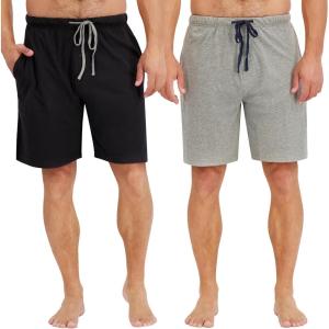 Hanes Men’s Sleep Shorts 2 Pack – Cotton, 7.5″ Inseam, Athletic, Pajamas, Soft Loungewear, Pantalones Cortos(Heather Grey/Black)
