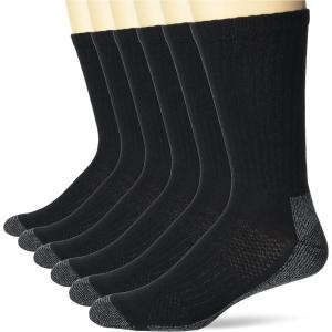 Hanes Men’s Work Socks, Cushioned Crew Socks, Moisture-Wicking Socks & Odor Control, Black & White, 6 & 12 Pack Available(Black)