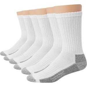 Hanes Men’s Work Socks, Cushioned Crew Socks, Moisture-Wicking Socks & Odor Control, Black & White, 6 & 12 Pack Available(White)