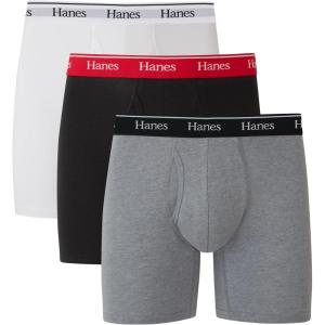 Hanes Originals Men’s Boxer Briefs & Trunks, Stretch Cotton Moisture-Wicking Underwear, Modern Fit Low Rise, Multipacks(Regular Leg – White  Black  Concrete Heather – 3 Pack)