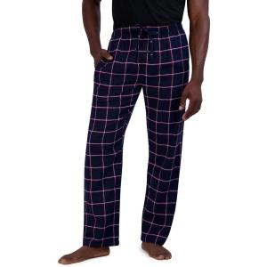 Hanes Ultimate Men’s Flannel Pajama Pants, Plaid Cotton Loungewear, Pj Bottoms with Pockets, Extended Sizes(Navy Plaid)
