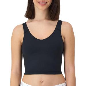 Hanes Womens Moves Crop Bralette, V-Neck Cropped Pullover, Built-in Shelf Bra, Odor Control(Black)