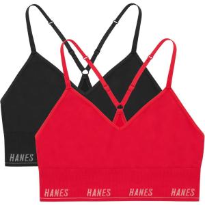 Hanes Womens Moves Seamless Triangle Wireless Bra, 360° Flex Light Support Pullover Bra, Odor Control, 2-Pack(Black/Glimmer Red)