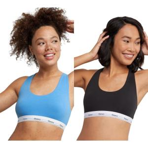 Hanes Women’s Originals Racerback Bralette Pack, Breathable Stretch Cotton Bras, 2-Pack(Provence Blue/Black)