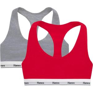 Hanes Women’s Originals Racerback Bralette Pack, Breathable Stretch Cotton Bras, 2-Pack(Shelton Red/Concrete Heather)