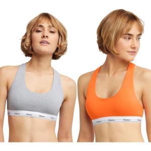 Hanes Women’s Originals Racerback Bralette Pack, Breathable Stretch Cotton Bras, 2-Pack(Tango Orange/Concrete Heather)
