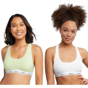 Hanes Women’s Originals Racerback Bralette Pack, Breathable Stretch Cotton Bras, 2-Pack(White/Refreshing Green)
