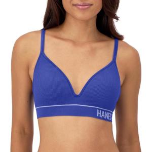 Hanes Women’s Originals Seamless Wireless Bra, ComfortFlex Fit, Rib Contour Bra, Full Coverage(Bright Violet Indigo)