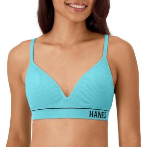 Hanes Women’s Originals Seamless Wireless Bra, ComfortFlex Fit, Rib Contour Bra, Full Coverage(Teal Tone)