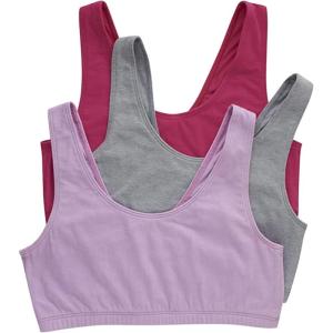 Hanes Women’s Pack, Cotton Scoopneck Bralette, Low-Impact Sports Bra, 3-Pack(Fantastic Fuchsia/Concrete Heather/Lilac)