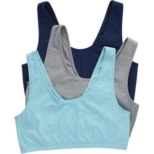 Hanes Women’s Pack, Cotton Scoopneck Bralette, Low-Impact Sports Bra, 3-Pack(Navy/Concrete Heather/Ultra Blue)