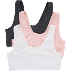 Hanes Women’s Pack, Cotton Scoopneck Bralette, Low-Impact Sports Bra, 3-Pack(Sky Grey Heather/Vintage Pink/White)