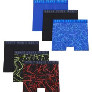 Hanes boys Moves Breathable Boxer Brief Underwear, Performance Stretch Boxer Briefs for Boys, Moisture-wicking, 6-pk(Blue/Black/Red/Lime Print)
