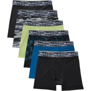 Hanes boys Performance Tween Boxer Briefs Underwear, Assorted Prints & Solids, 6-pack(Black/Blue/Green/Grey – 6 Pack)