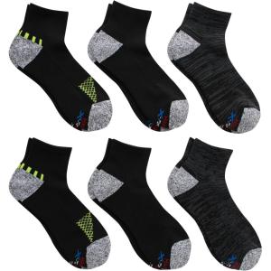 Hanes mens Moves Performance Socks, Moisture-wicking Ankle & Low-cut Socks, Breathable Mesh Panels, 6-pack(Black Assortment)