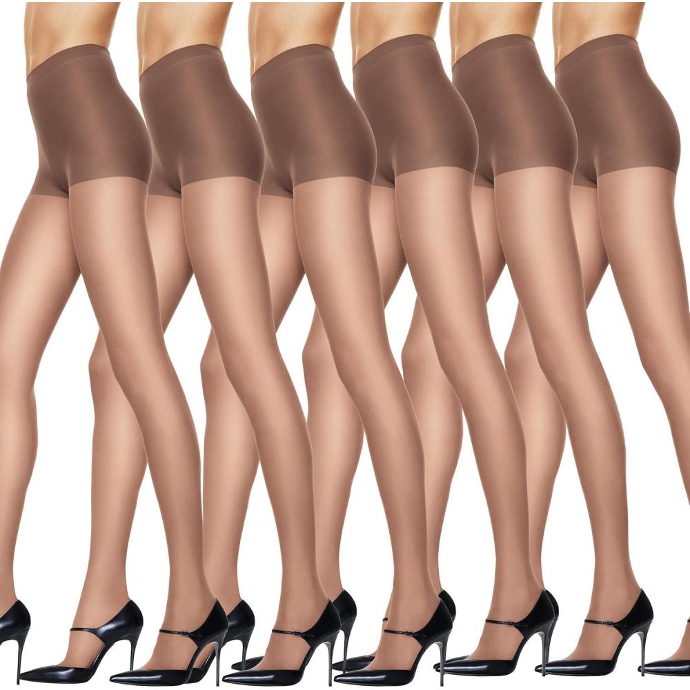 imageHanes Silk Reflections Pantyhose Silky Sheer Control Top Reinforced ToeBarely There Pack of 6