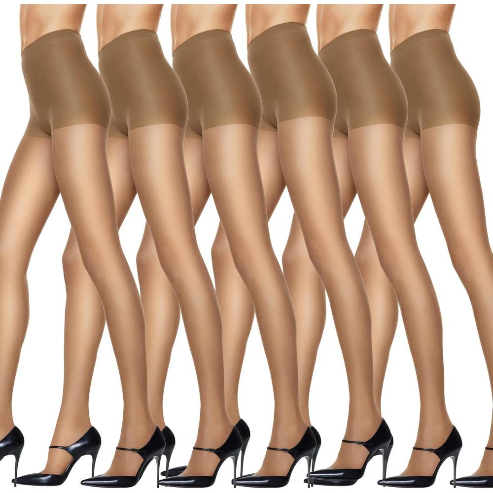 imageHanes Silk Reflections Pantyhose Silky Sheer Control Top Reinforced ToeLittle Color Pack of 6