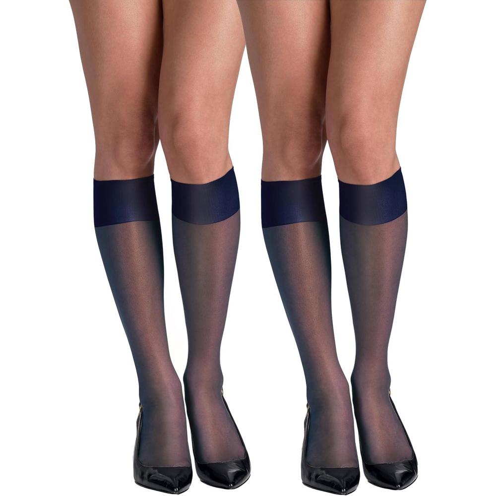 imageHanes Silk Reflections Womens Silky Sheer KneeHigh Reinforced StockingsClassic Navy