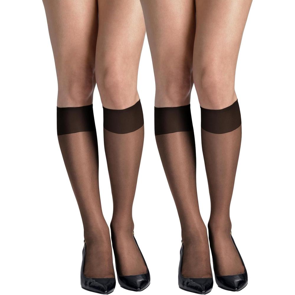 imageHanes Silk Reflections Womens Silky Sheer KneeHigh Reinforced StockingsJet