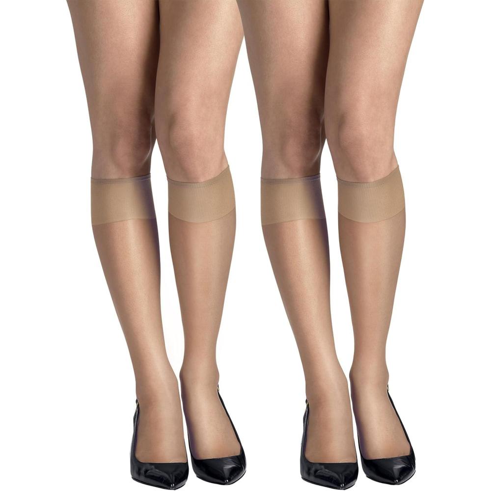 imageHanes Silk Reflections Womens Silky Sheer KneeHigh Reinforced StockingsNatural