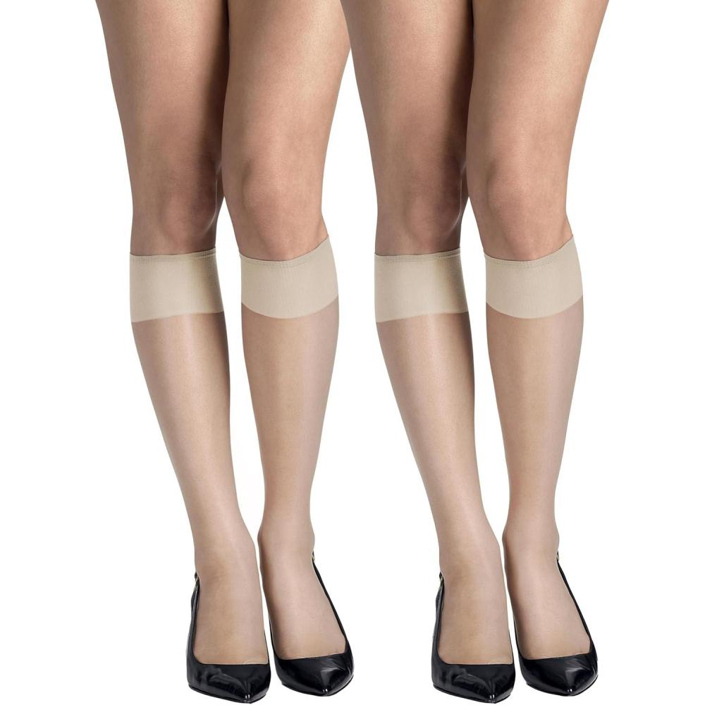 imageHanes Silk Reflections Womens Silky Sheer KneeHigh Reinforced StockingsPearl