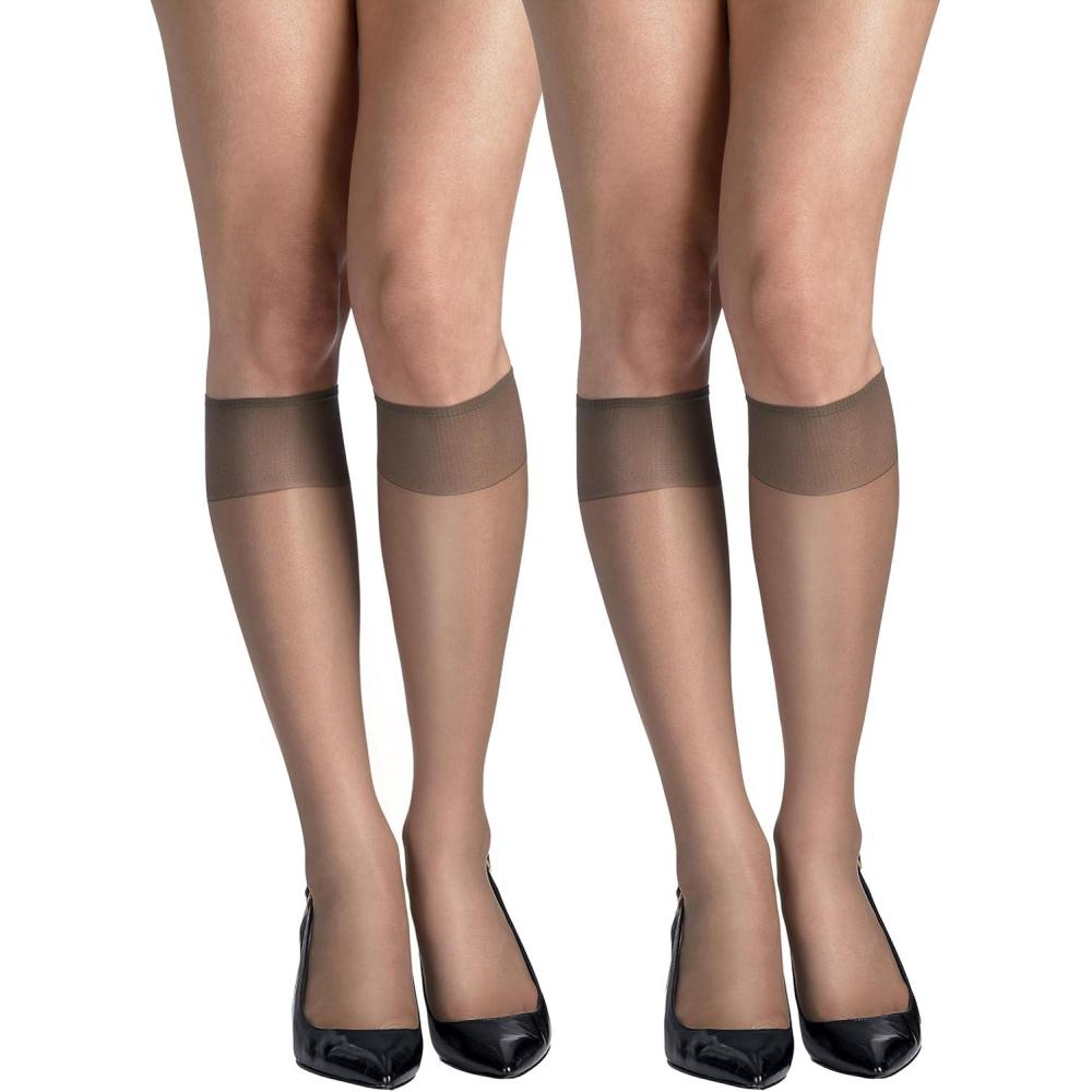 imageHanes Silk Reflections Womens Silky Sheer KneeHigh Reinforced StockingsTown Taupe