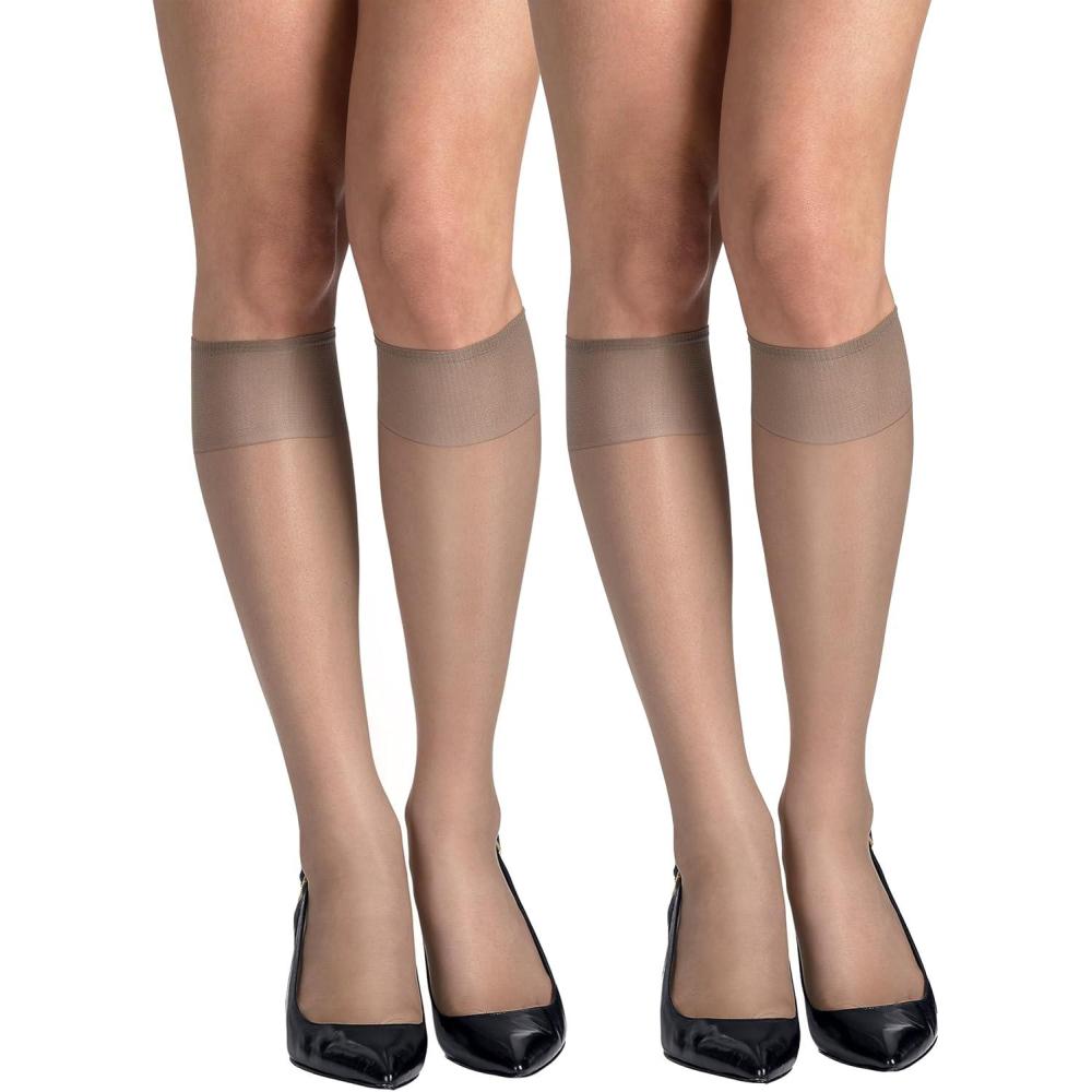 imageHanes Womens Silky Sheer KneeHigh StockingsSoft Taupe