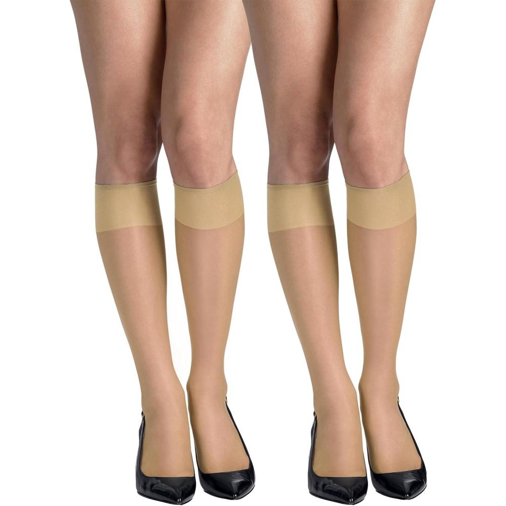 imageHanes Womens Silky Sheer KneeHigh StockingsTravel Buff