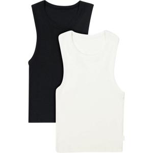 Hanes Womens Originals Racerback Crop Tank, 2-Pack, Comfywear Supersoft Rib Cropped Tank Top Loungewear Pack(Black/Pearl)