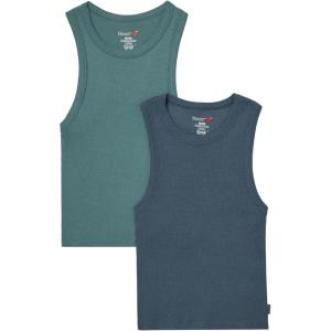 Hanes Womens Originals Racerback Crop Tank, 2-Pack, Comfywear Supersoft Rib Cropped Tank Top Loungewear Pack(Stargazer Grey/Faded Sage Green)