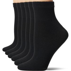 Hanes womens Ankle Socks, Comfort Toe Seamed, White & Black Available, 6-pack(Black – 6 Pack)