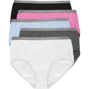 Hanes womens Just My Size Brief Underwear, Cotton Stretch Brief Panties, Plus Sizes, 5-pack(White/Grey/Blue/Pink/Black)
