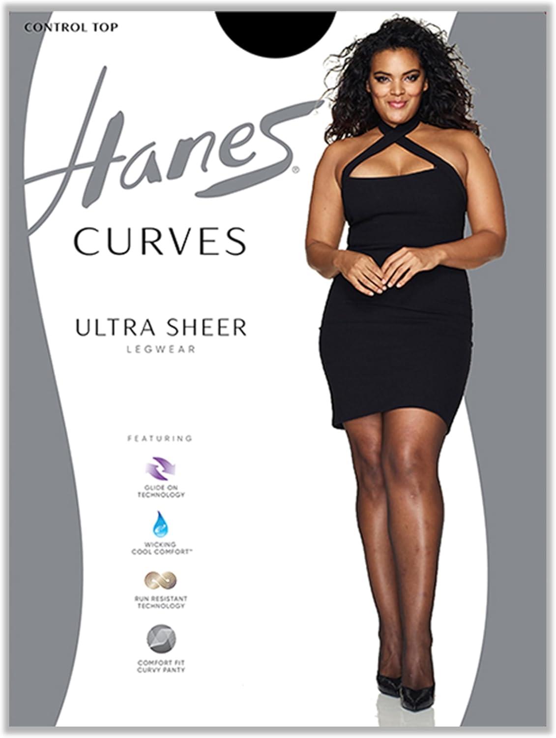 imageHanes Curves Womens Pantyhose with Run Resist and XTemp Technology Ultra Sheer Control Top Sheer Toe Plus SizeBlack