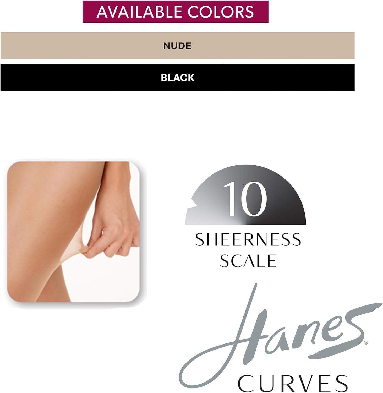 imageHanes Curves Womens Pantyhose with Run Resist and XTemp Technology Ultra Sheer Control Top Sheer Toe Plus SizeBlack