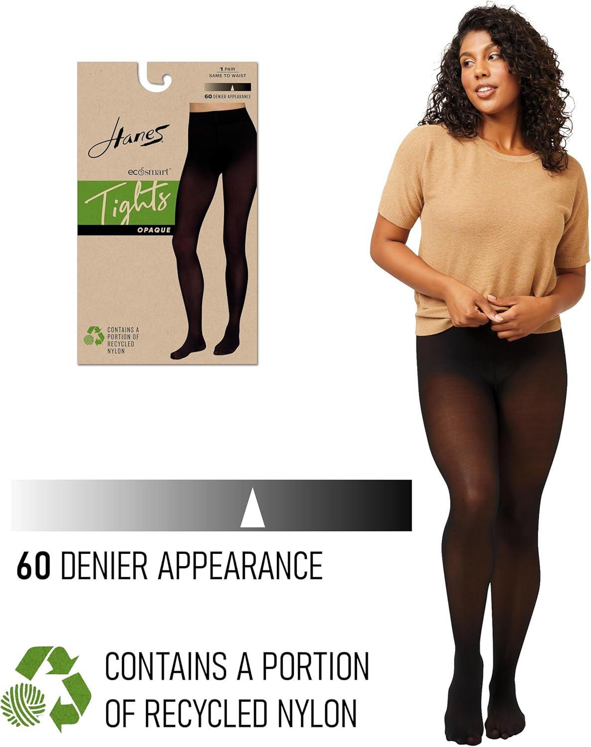 imageHanes EcoSmart Womens Opaque Tights Same to Waist Sheer Toe Black