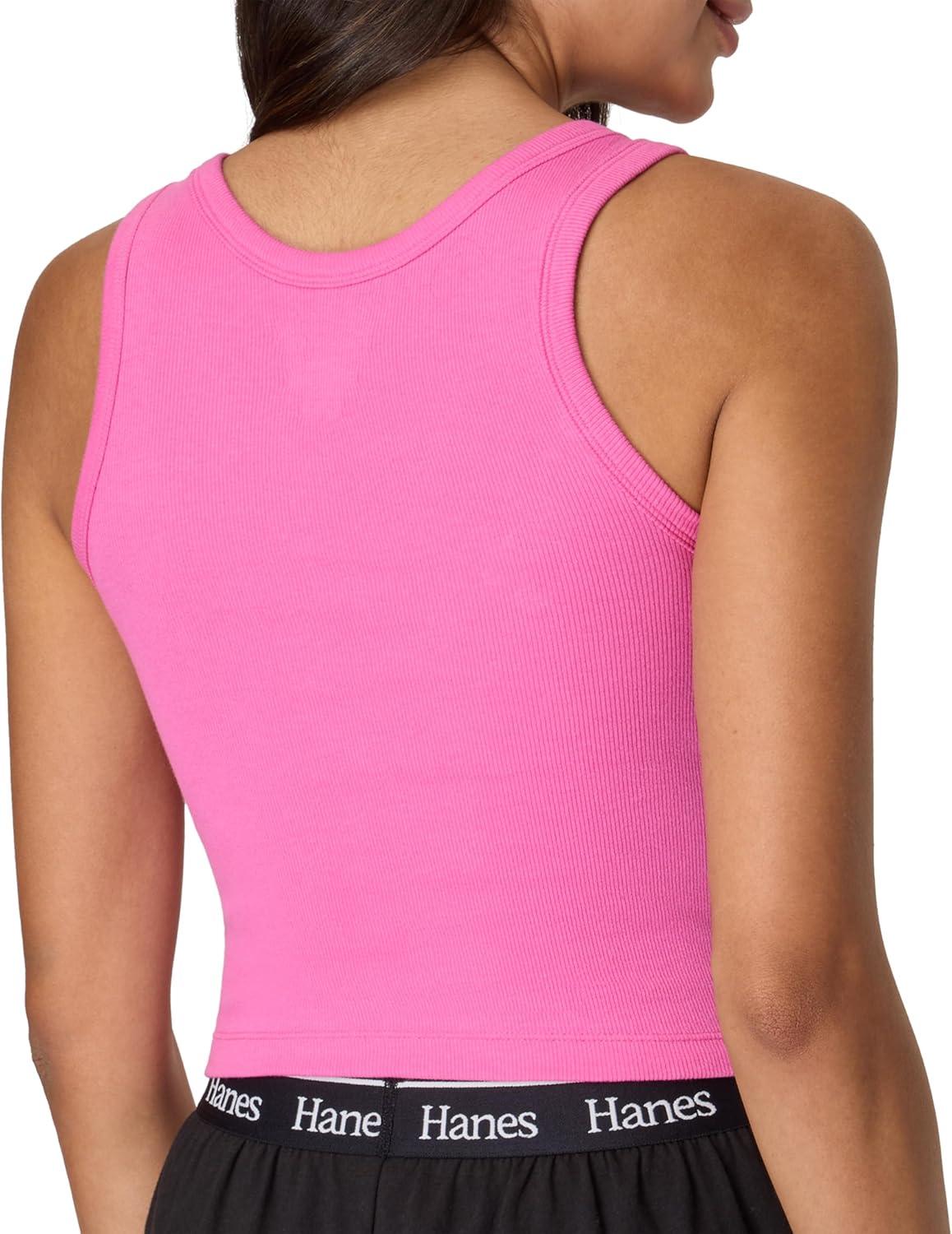 imageHanes Womens Originals Comfywear Rib Crop Cotton Tank Top 2PackPink OleanderWhite