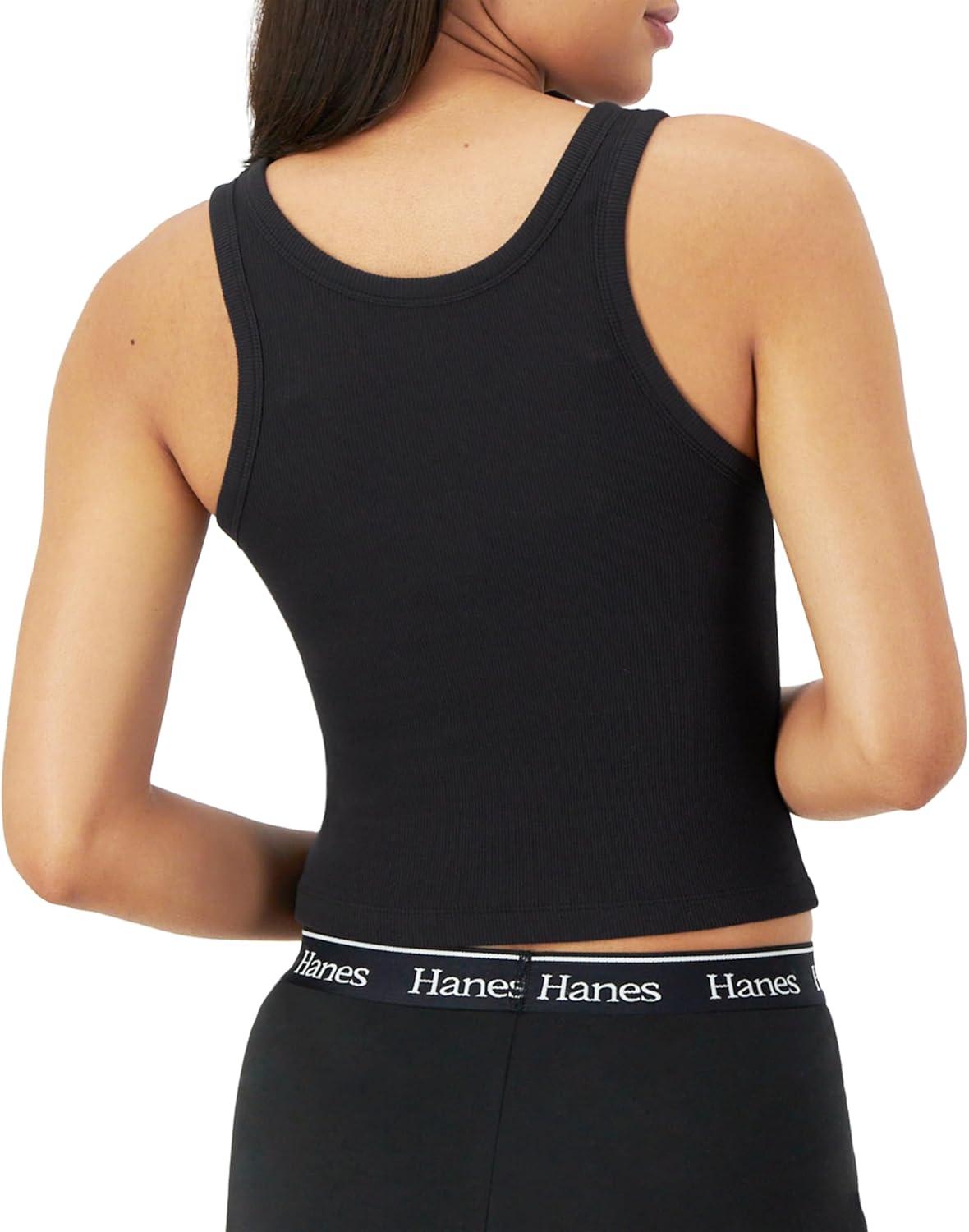 imageHanes Womens Originals Comfywear Rib Crop Cotton Tank Top 2PackWhiteBlack