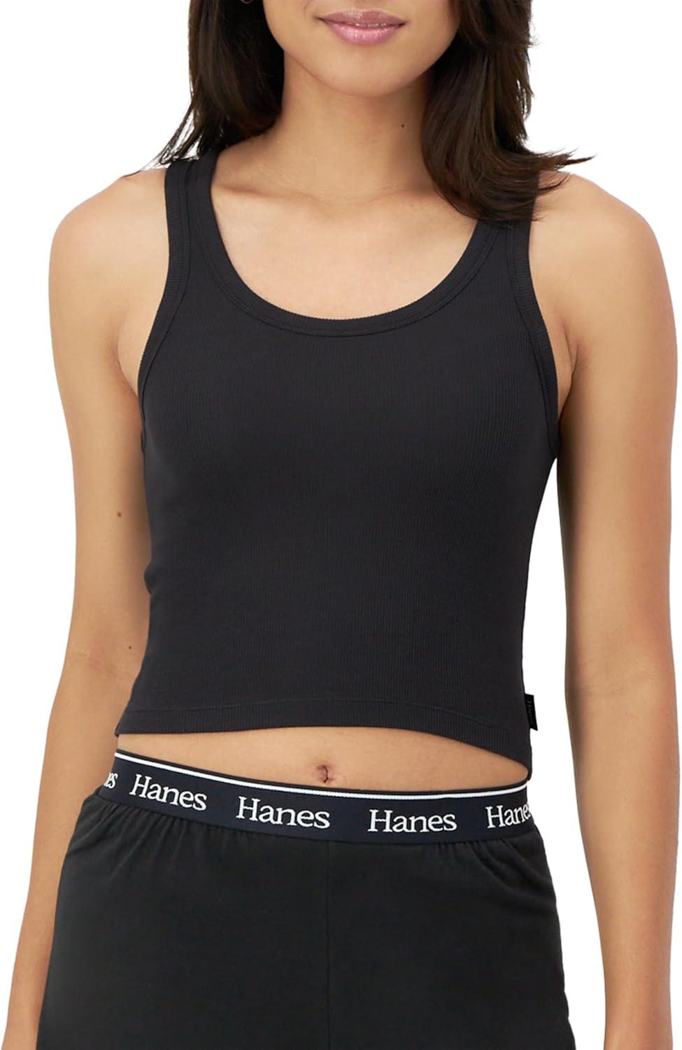imageHanes Womens Originals Comfywear Rib Crop Cotton Tank Top 2PackWhiteBlack